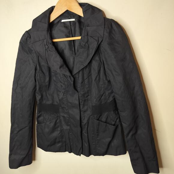 T Tahari Black Crinkle Metallic Jacket Snap Button Pockets - Picture 4 of 11